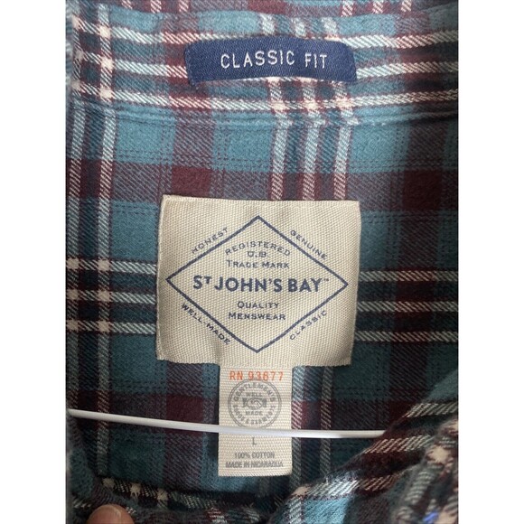 St. Johns Bay Men's Plaid Size Large Long Sleeve Button Down Flannel Shirt - Picture 4 of 9